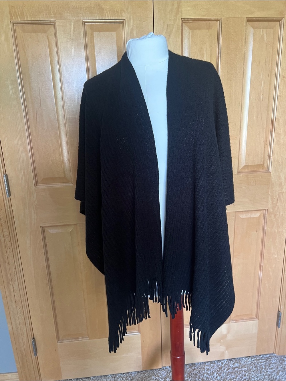 LOFT Black Fringe Open-Front Cape